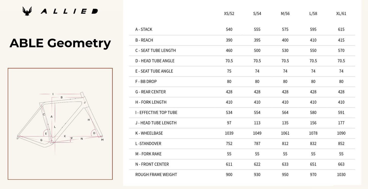 ALLIED ABLE, Geometry, Frameset, gravel bike