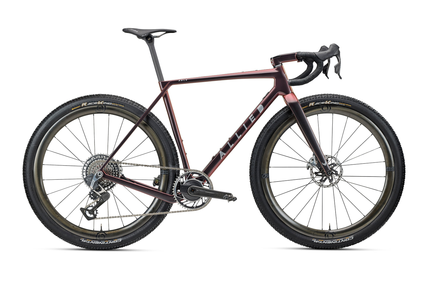 ALLIED ABLE frameset, gravel bike, side view, fireball